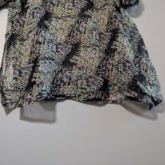 Ace Fashion Sheer V-Neck Tunic Blouse Abstract Flowy  Beaded Crystals Bohemian - Picture 9 of 16